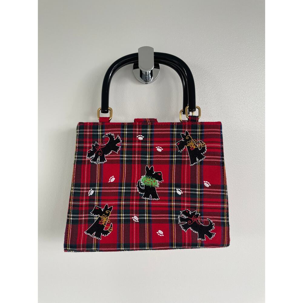 Kim Rogers Red Plaid Embroidered Christmas Schnauzer Dog Handbag w Handles 🎄